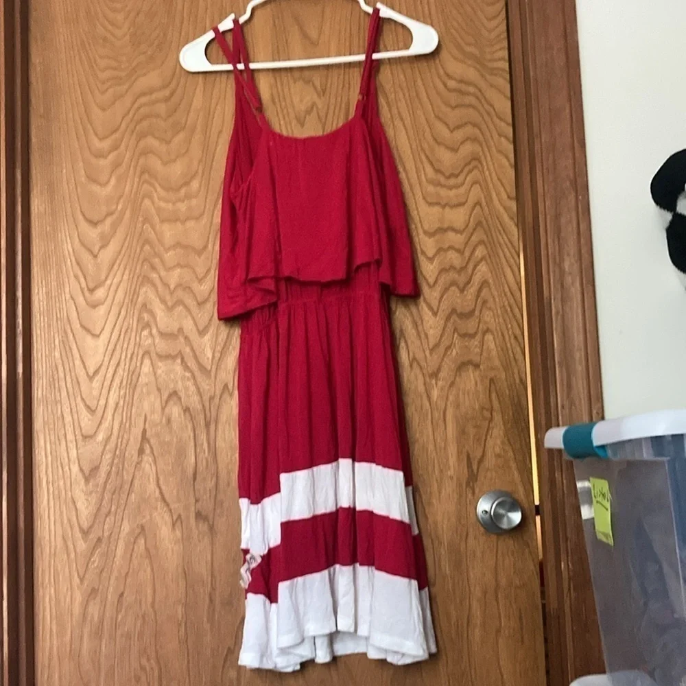 Charming Charlie Size Medium red and white striped  cami dress great condition